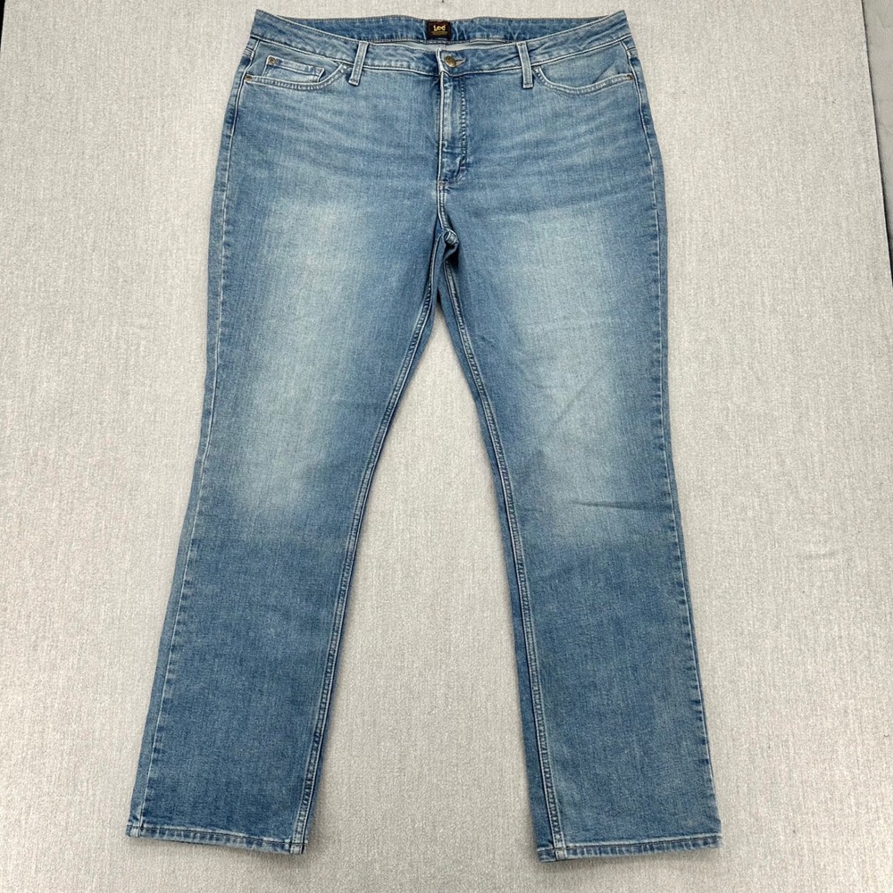Lee Jeans Womens 21W Blue Straight Leg Mid Rise Stretch Denim Classic Casual
